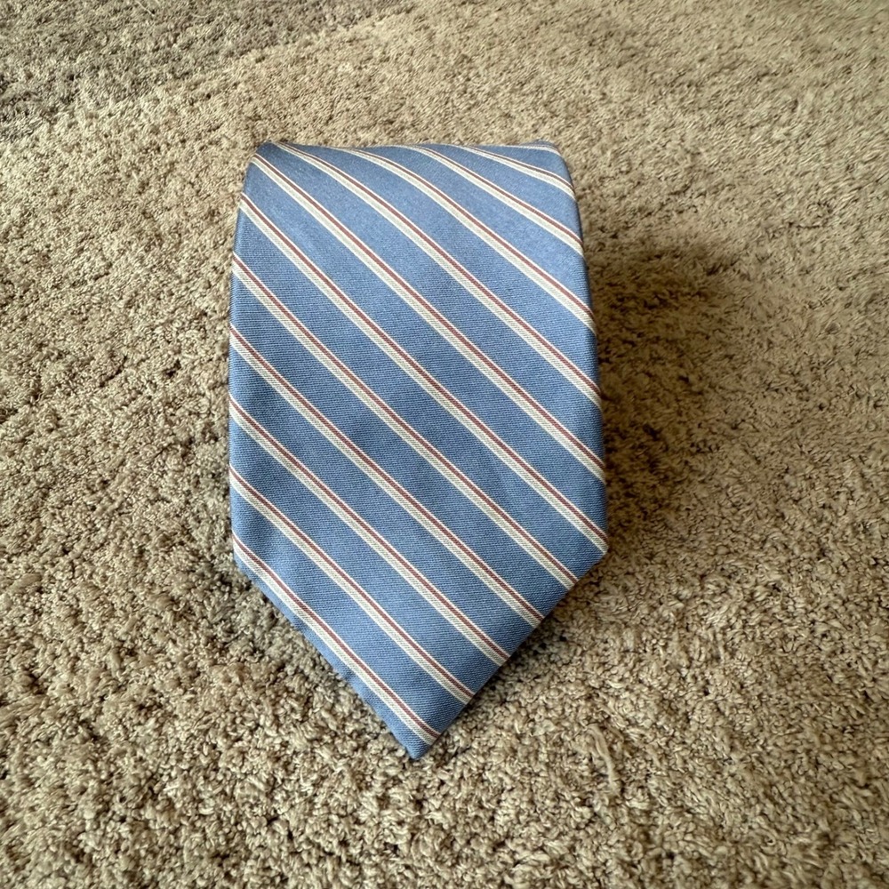 Hill Archer Men Necktie Light Blue Red White Diagonal Striped Silk Blend 3 x 58 - Picture 1 of 5
